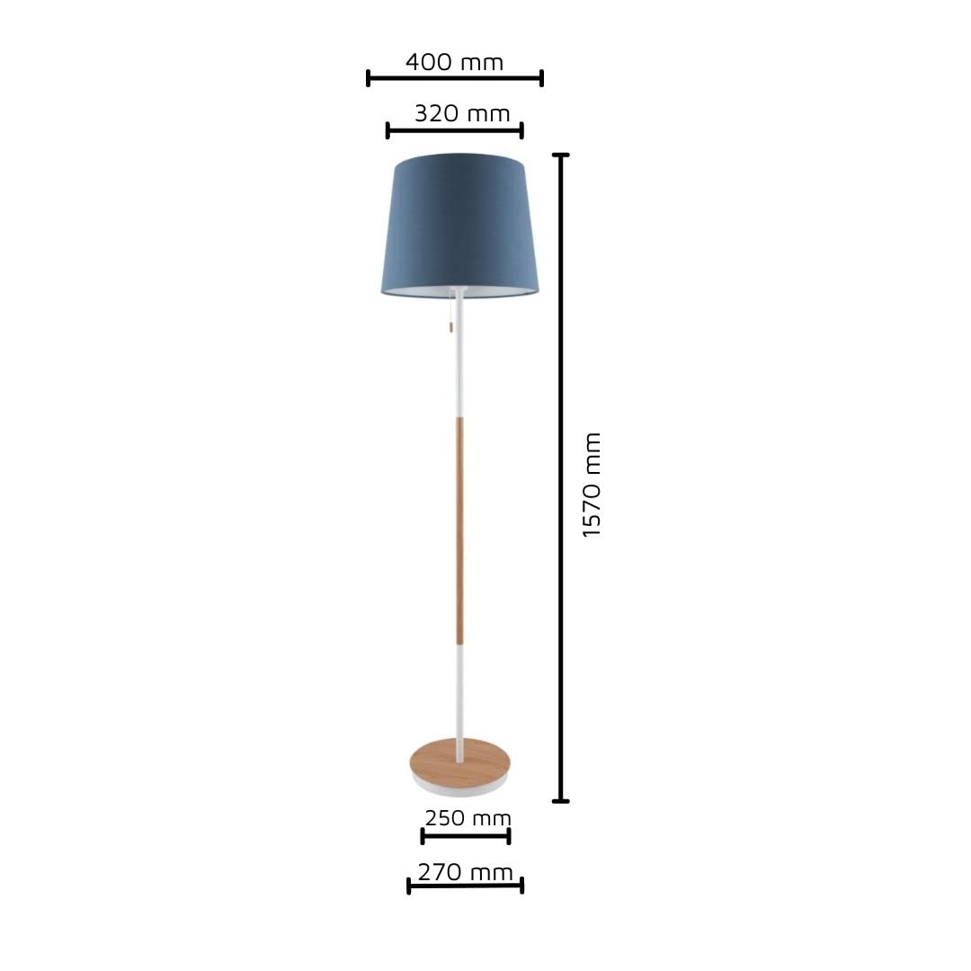 F BRIGHT Lámpara de Pie de Madera, Metalizada con Tulipa de Tela (Azul)