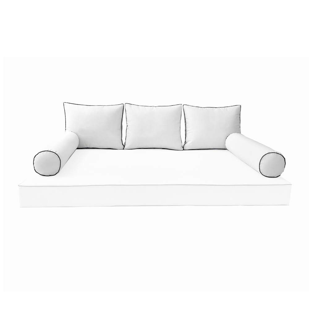 Prolinemax |SLIPCOVER ONLY| S3 Outdoor Bolster Back Pillow Covers Contrast Trim Twin AD106