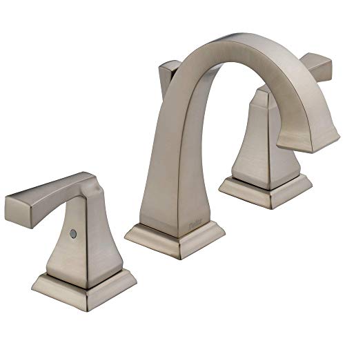 Image of Delta Dryden Brushed Nickel Bathroom Faucet 3 Hole, 8 Inch Widespread Bathroom Sink Faucet for Vanity, Metal Push-Pop Drain Assembly, SpotShield Stainless 3551-SPMPU-DST