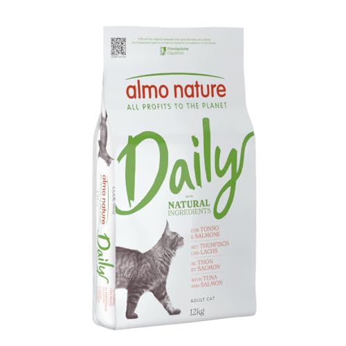 Almo Nature Daily Maintenance - Croquettes pour Chats Adultes - Thon et Saumon - Aliment Complet et Équilibré avec Poisson Frais - Sac de 12 kg