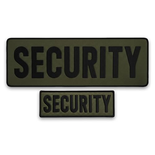 Bluyellow Olive Security Patch Set (2 Pcs) Embroidered Badge Patch for Tactical Security Vest Guard Gear Accessories Hook and Loop Patches for Jacket Uniform Backpack