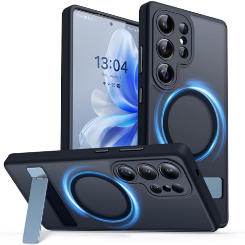 Image of CANSHN Strong Magnetic & Seamless Stand Designed for Samsung Galaxy S25 Ultra Case (2025) [Adjustable Kickstand] [Compatible with Magsafe] Translucent Matte Back, Black