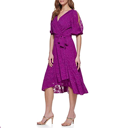 Image of DKNY Women's Half Balloon Sleeve Faux Wrap Midi Dress