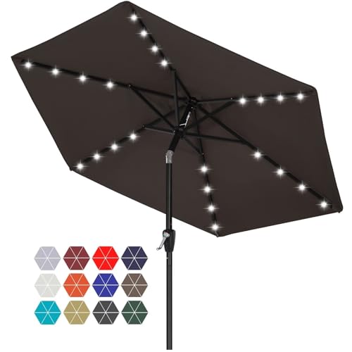 Image of ABCCANOPY Durable Solar Led Patio Umbrellas with 24LED Lights 7.5FT with 6 Sturdy Ribs (True Brown)