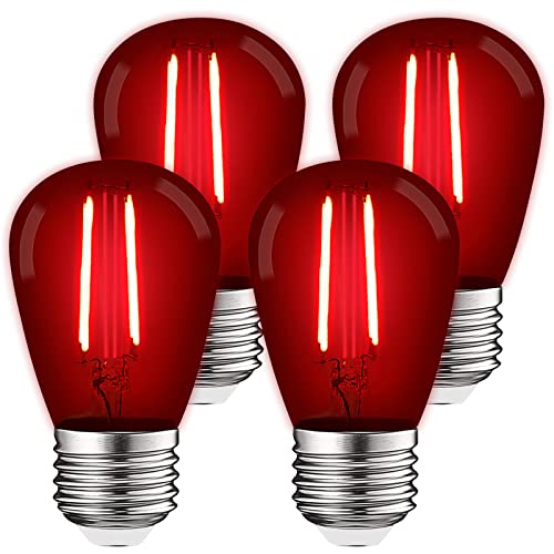 LUXRITE S14 Edison LED Red Light Bulbs, 0.5W, Colored LED Bulbs (4 Pack)