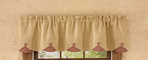Park Designs Burlap & Checked Lined Scalloped Valance, 58 X 15", Red #TOP28