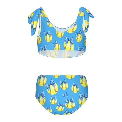 Image of Girls Swimsuit Two Piece Swimwear Bikini Set Pink Bow Softball Bathing Suit for 3-12T,
