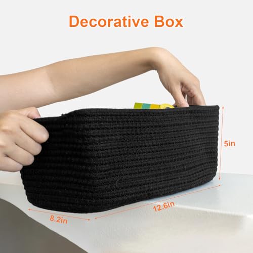 Ordn2Ordn Small Storage Baskets for Organizing, Woven Storage Bins for Shelves, Gift Basket Empty, Cute Decorative Closet Organizer, Baby Rope Basket, Dog Toy Storage, 12.6x8.2x5”, 3Packs Black — view 6