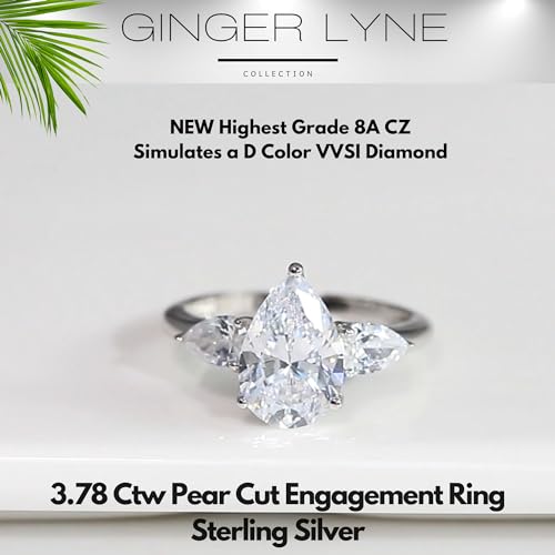 Pear CZ Engagement Rings for Women by Ginger Lyne |3.78 Ct 8A Cubic Zirconia | 925 Sterling Silver Wedding Ring for Women | Travel Promise or Bridal for Her2