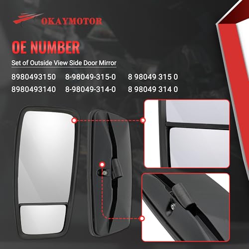 OKAY MOTOR 8980493140 Left Driver & Right Passenger Side Door Mirror for 2007-2023 ISUZU NPR NPR-HD NPR-XD NQR NRR 8980493150