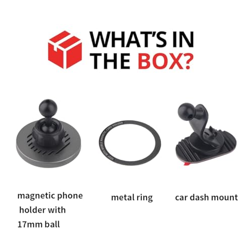 Rigdance Super Magnetic Cell Phone Holder Car Mount with 17mm Ball Extender for MagSafe for iPhone 16 15 14 13 12 Series, with Extra Metal Ring Adheresive for Phone Case/Other Phones