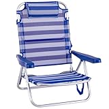 LOLAhome Silla Playa Plegable | Ligera Portátil | Baja y Reclinable de 4 Posiciones con cojín | para Camping, Piscina, Terraza o Jardín Azul y Blanco