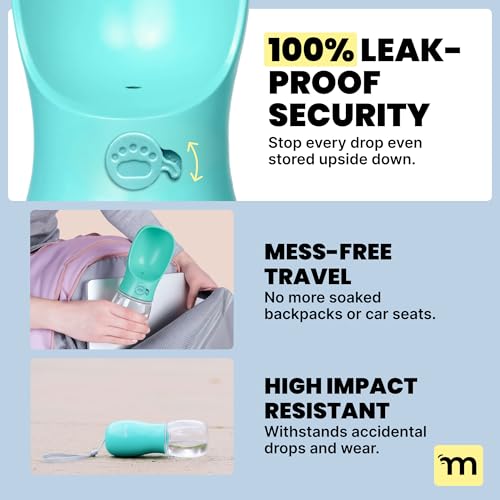 MalsiPree Portable Dog Water Bottle - 19 Oz, Blue - Leak-Proof Water Bowl Dispenser with Lock for Hiking, Travel & On-The-Go
