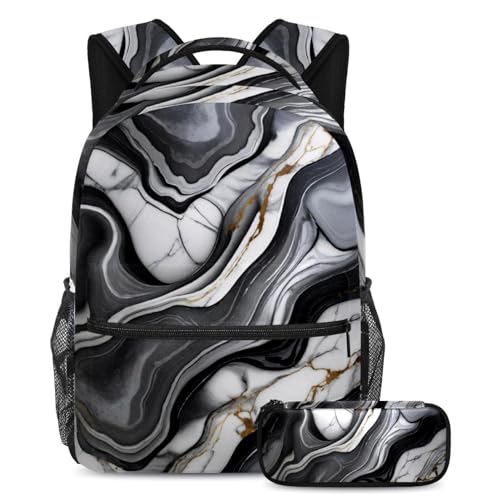 Cartables pour enfant avec trousse à crayons marbre gris, ensemble scolaire de jour