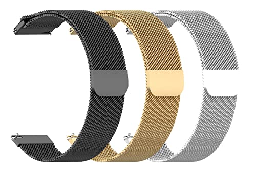 Image of AONES 20mm Pack of 3 Magnetic Loop Watch Strap Compatible for Compaq Q Watch Balance Metal Chain SmartWatch Band