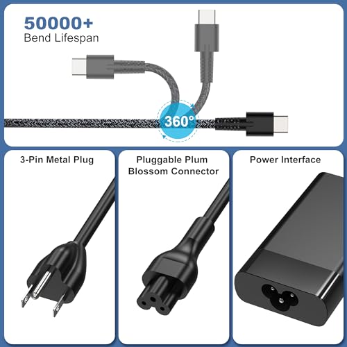 Image of 90W 65W USB C Laptop Charger Power Adapter Replacement for HP Spectre x360, EliteBook 1040 G4,Chromebook Fast Charging Type C Travel Laptop Power Cord Supply