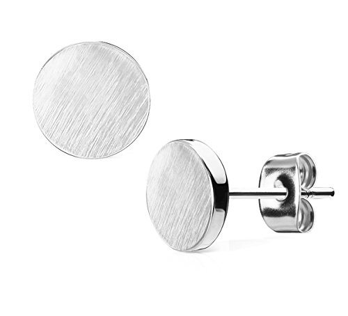 Forbidden Body Jewelry Circle-Shaped Silver Tone Surgical Steel Brushed Finish Stud Earrings