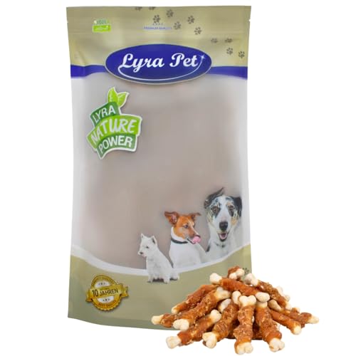 Lyra Pet® 1 kg Calciumknochen mit Hühnerbruststreifen | Kausnack vom Huhn | Leckerli für alle Hunde | Fettarmes Hundefutter | Idealer Belohnungs- und Trainingssnack | Wiederverschließbar