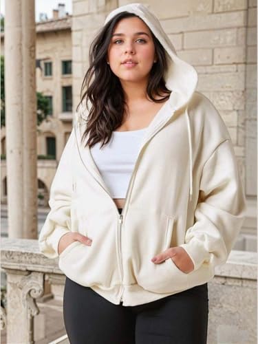 Image of KOTTY Women's Casual Zip-Up Hoodie Sweatshirt(White,S)