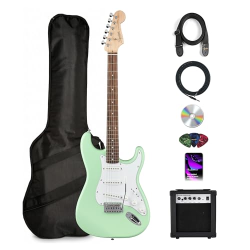 Fender Squier Stratocaster Electric Guitar - Surf Green Bundle with Amplifier, Gig Bag, Cable...