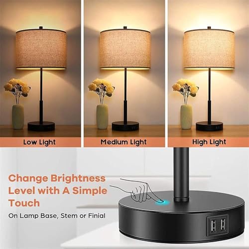 Lampe de chevet tactile à intensité variable 3 voies avec double port USB