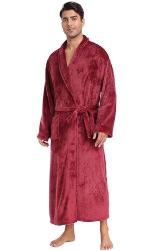 Mens Plush Fleece Robe Soft Shawl Collar Bathrobe Long Fluffy Spa Robes Winter Warm House Robe with Pockets2