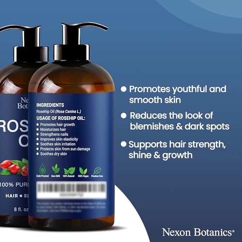 Rosehip Oil for Face 8 fl oz - Rosehip Seed Oil for Gua Sha, Massage, and Skin Care - Aceite de Rosa Mosqueta - Nexon Botanics - Thumbnail 4