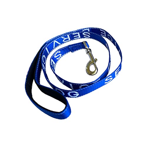 Albcorp Service Dog Leash - Embroidered- with Padded Neoprene Handle and Reflective Threads, 4 Feet, for Harnesses, Vests or Collars. Blue