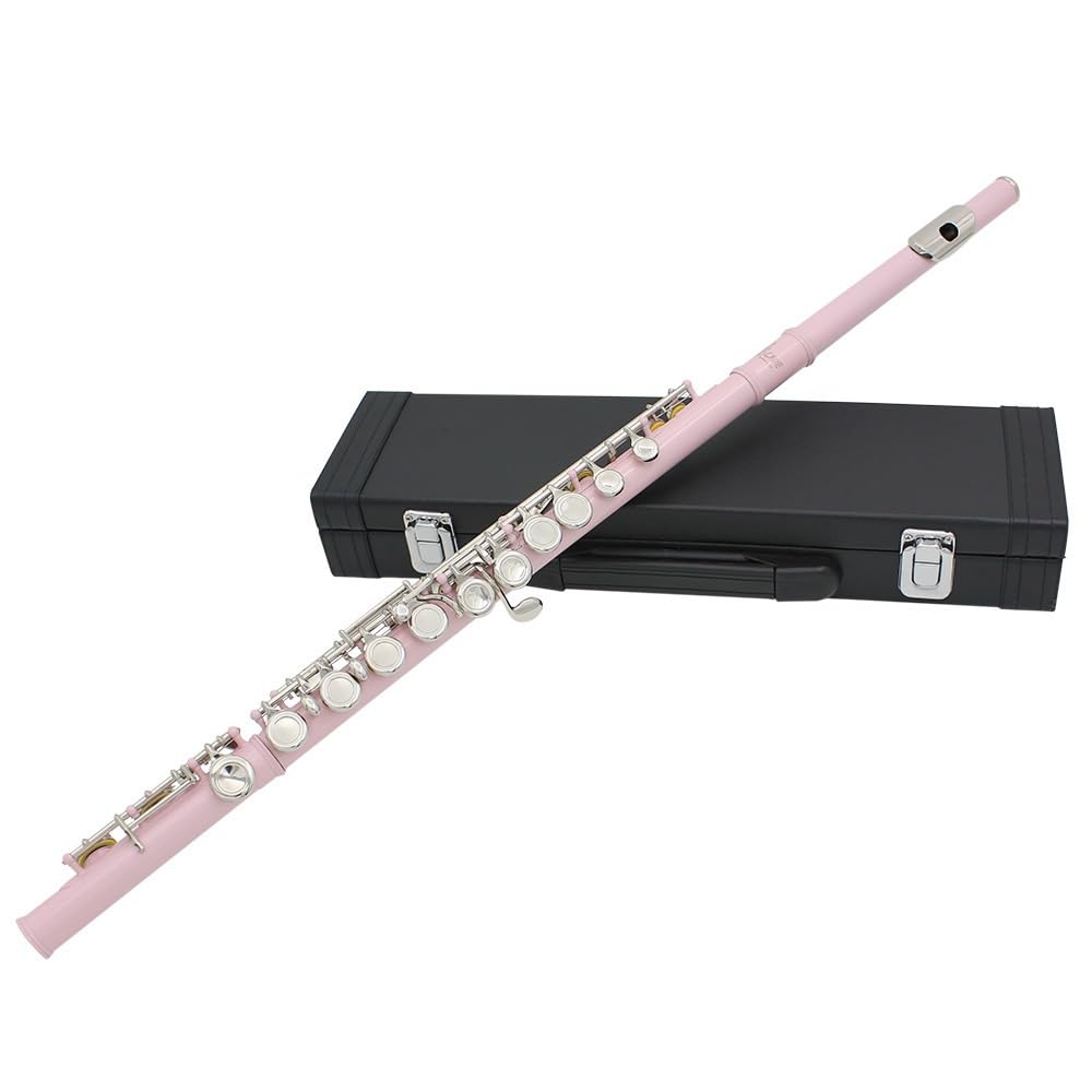 Flauta rosa de 16 orificios en C, cuerpo de tubo de cobre blanco, orificio de sonido técnico de dibujo en frío, multicolor opcional, adecuado for principiantes, caja de almacenamiento de cuero y juego