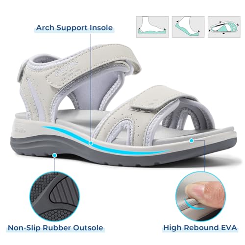 Image of FitVille Women's Orthopedic Wide Sandals Strappy Arch Support Flat Sandals for Plantar Fasciitis & Swollen Feet | Adjustable Ankle Strap