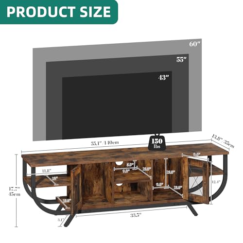 YITAHOME Industrielles TV-Schrank,140cm TV Lowboard für Fernseher bis zu 55 Zoll mit LED-Beleuchtung,Wohnzimmer Fernsehschrank TV Board mit Offenen Stauraum,Vintagebraun