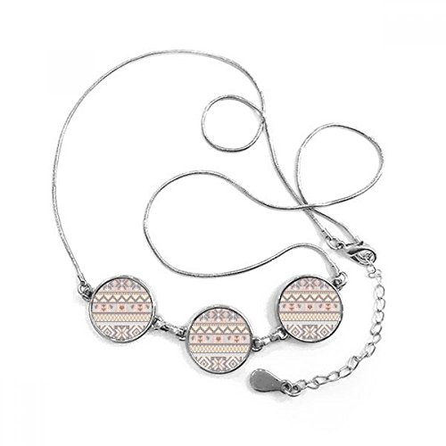 Collier pendentif tricoter nordique médaillon rond géométrique violet et beige