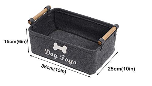 Geyecete Dog Toys Storage Bins - with Wooden Handle,Decorative Basket Rectangular Soft Felt Storage Bin Organizer Basket Pet Supplies Storage Basket/Bin Kids Toy Chest Storage Trunk(Dog-Grey) by Geyecete - Image 4
