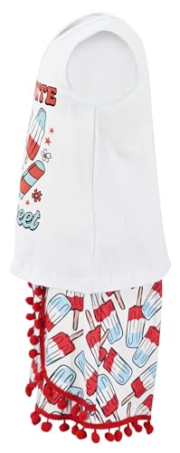 Image of Unique Baby Girls Toddler Big Kid Sleeveless Tank with Pom Pom 2pc Shorts Set Outfit