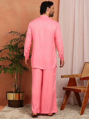 Image of See Designs Men's Full Sleeve Mandarin Collar Viscose Rayon Solid Pathani Set