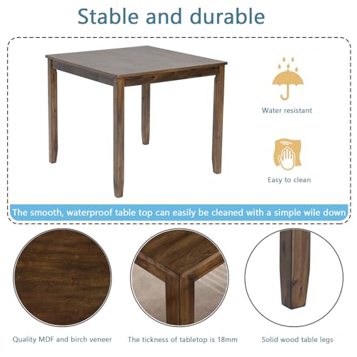 Image of Harper & Bright Designs Modern 5-Piece Dining Table Set for 4, 34.5 inch Square Wooden Table & 4 Chairs, Walnut Kitchen /Dining Room Set for Small Space
