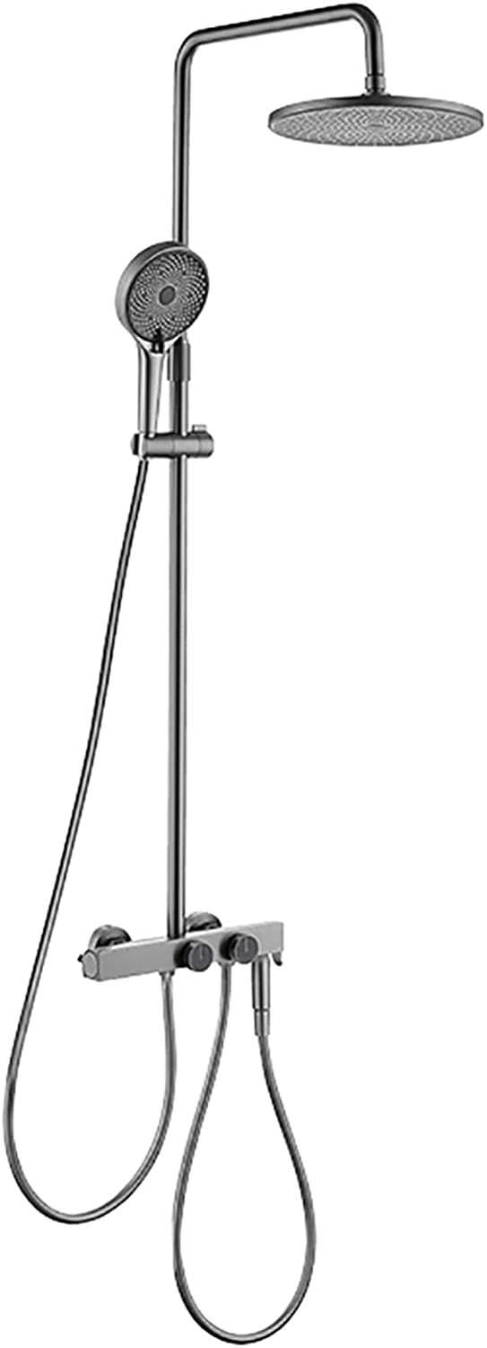 QUSYZD Shower System Thermostatic Shower Faucet Set Wall Mounted Shower Combo Set 12 Inches Rain Shower Head with Tub Spout, Handheld Shower Head, Bidet Sprayer,Black,Gray