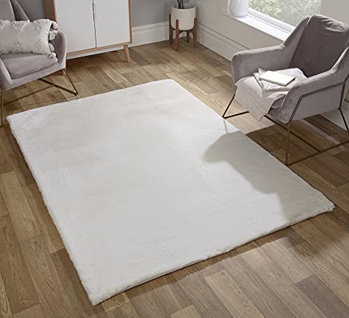 Lord of Rugs Lux Faux Fur Rug for Bedroom Dining Living Room Carpet Super Soft Fluffy Plush Plain Modern Floor Shaggy Rug Ivory Medium 120x170 cm (4'x5'6")