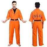 SINSEN Orangefarbenes Gefangenen-Kostüm, Overall, Gefängnisstraf-Kostüm, Häftlingskostüm, Gefängnisstrafkostüm, Orangenräuber, Kesselanzug, Overall, Halloween, Verkleidung für Erwachsene, Herren