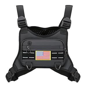 Muserise Sports Chest Bag For Men Women, Water Resistant Lightweight Front Chest Pack, Running Vest Bag With Built-In Phone Holder & Extra Storage For Workouts, Running, Cycling (Black)