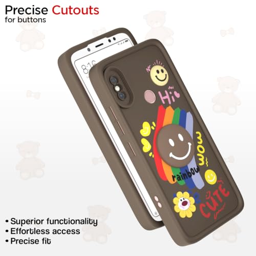 Image of Pikkme Back Cover for Redmi Note 5 Pro | Soft Silicone| Cute Rainbow Smile & 3D Cartoon Flower Design | Shockproof Raised Camera Protection Bumper Case (Brown)
