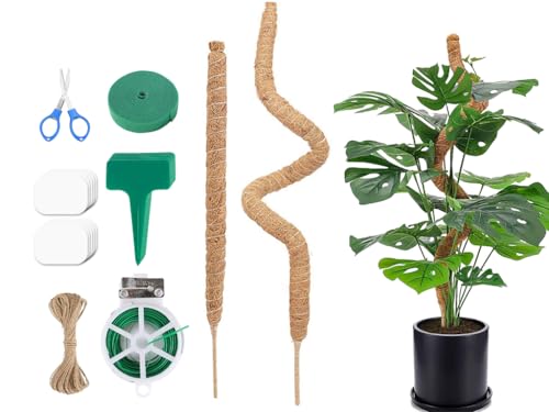 Abiyou 2PCS Palo per Piante Rampicanti, Bastone per Piante con Accessori, Palò del Muschio, Bastòne di Muschio, Piante Rampicanti Bastòne, Palò Totem di Cocco, per Piante da Arrampicata (70CM+120CM)