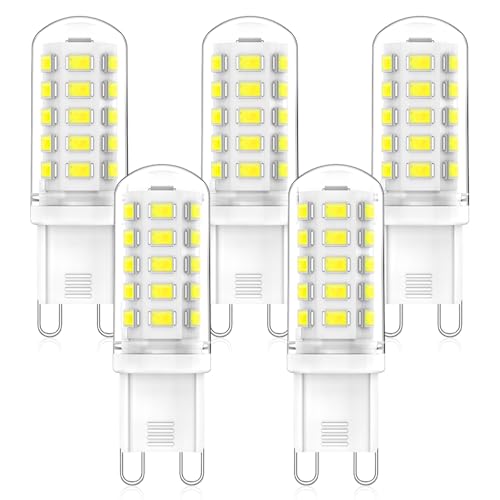 RuLEDne Bombillas LED G9 3W Equivalente a 33W 40W Lampara Halógena, Lámparas LED G9 Blanco Cálido 3000K, CRI> 83, 320LM, 360 Grados, AC 220V-240V, No Regulable, Paquete de 5 (6000K 5 PCS)