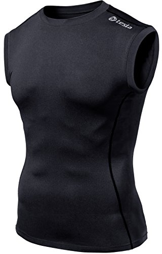 TSLA Men's Sleeveless Workout Shirts, Dry Fit Running Compression Cutoff Shirts, Athletic Training Tank Top, Round Neck Top Black, Large