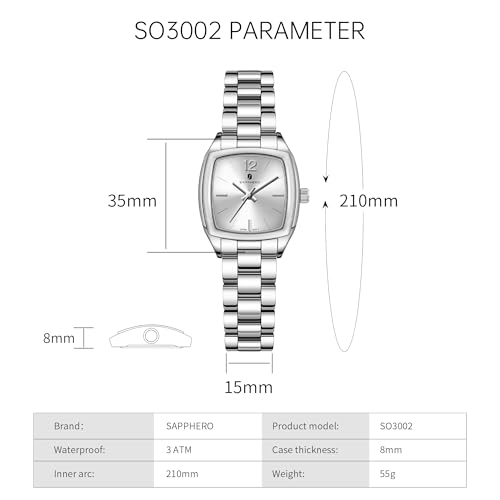 Image of Sapphero Ladies Watch Easy to Read Wristwatch, Women's Quartz Watch with Stainless Steel Strap, 5 ATM Waterproof, Classic Elegance Women Business Waterproof Watch