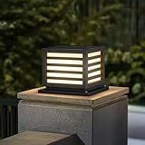 PAKEDANDUN Solar Post Light, 9.84' Pillar Light Outdoor Waterproof Modern Column Lamp Outside Gate Posts Cap Lantern 3000K LED Lighting Fixture for Flat Surface Patio Garden Driveway Decoration