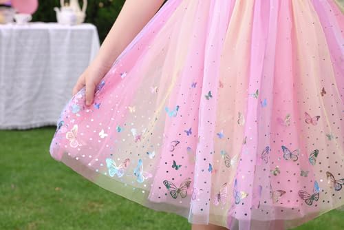 Image of IMEKIS Toddler Kids Girls Butterfly Dress Sparkle Sequins Tulle Wedding Formal Birthday Dresses 2-10T