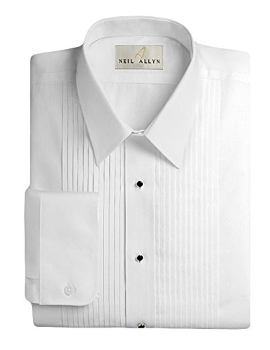 Neil Allyn Men's Tuxedo Shirt 100% Cotton 1/4" Pleat Laydown Collar, 17 (32/33) White