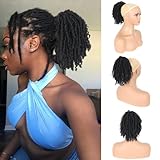 Oseti Dreadlock Curly Black Loc Drawstring Ponytail for Black Women, Short Loc Petal Bun Loc Accessories Clip in on Ponytails Hair Extensions Fake Ponytail Synthetic Hair Pieces for Black Women