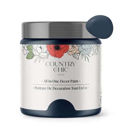 Country Chic All-in-One Chalk Paint for Furniture, Cabinets, Home Decor, Eco-Friendly, Matte Finish, Built-In Primer & Top Coat for Wood, Metal - Peacoat (Navy Blue) - Pint 16 oz (475 ml)